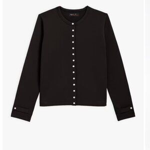 Agnes B. Black cotton fleece Rosana snap cardigan, Size 3